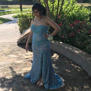 Blue Strapless Prom Dress